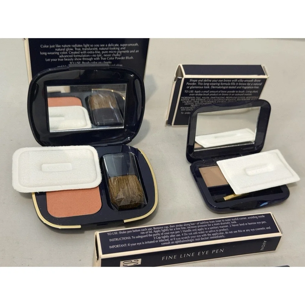 VTG Avon Makeup Lot True Color Powder Blush Brow Powder Fine Line Eye Pen NOS